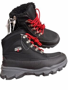 Nautica Black Ankle Boots with Red Laces